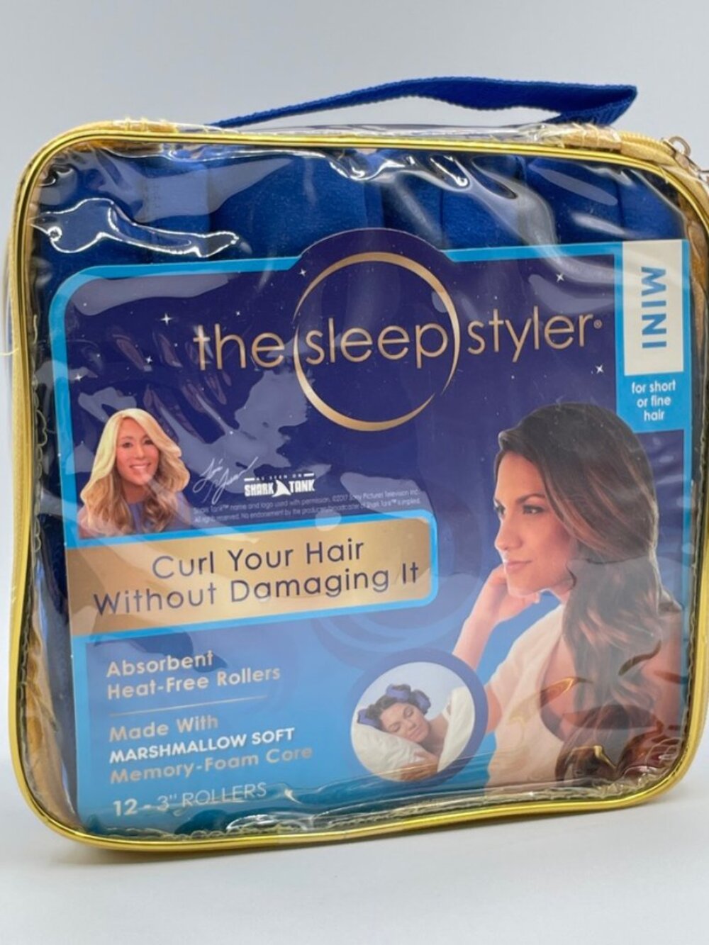 The Sleep Styler Mini 12-Pack 3-Inch Blue Memory Foam Heat-Free Hair Rollers-NEW